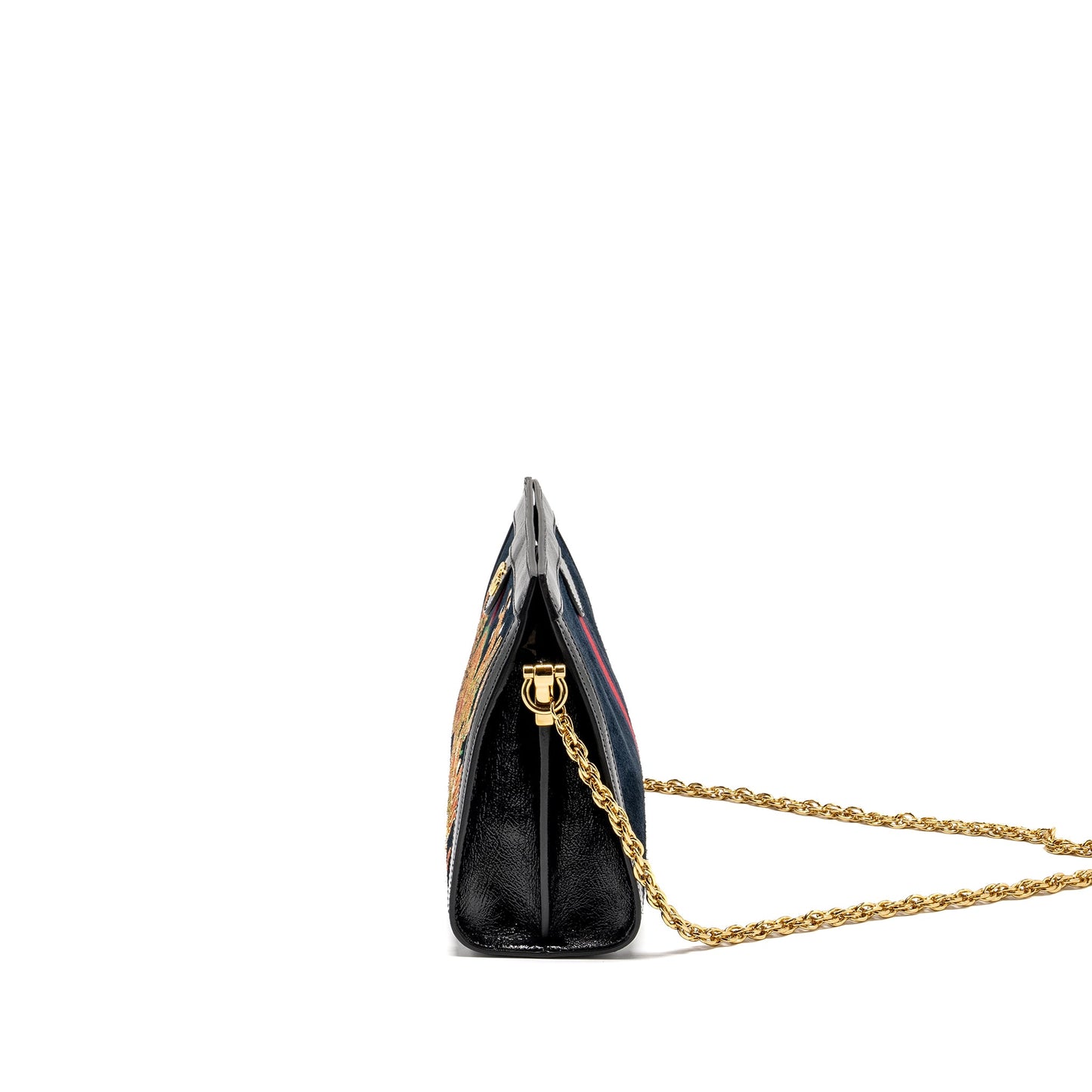 Gucci Ophidia Chain Bag Dragon Embroidered Suede Blue/Black/Multicolour