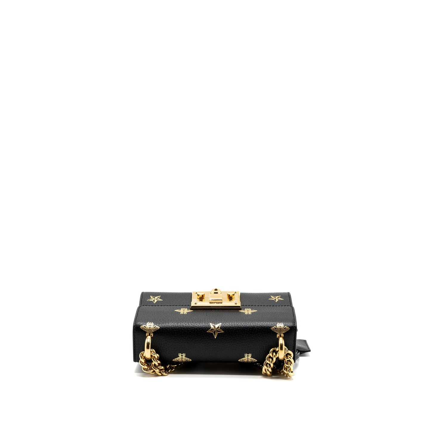 Gucci padlock chain bag bee print calfskin black