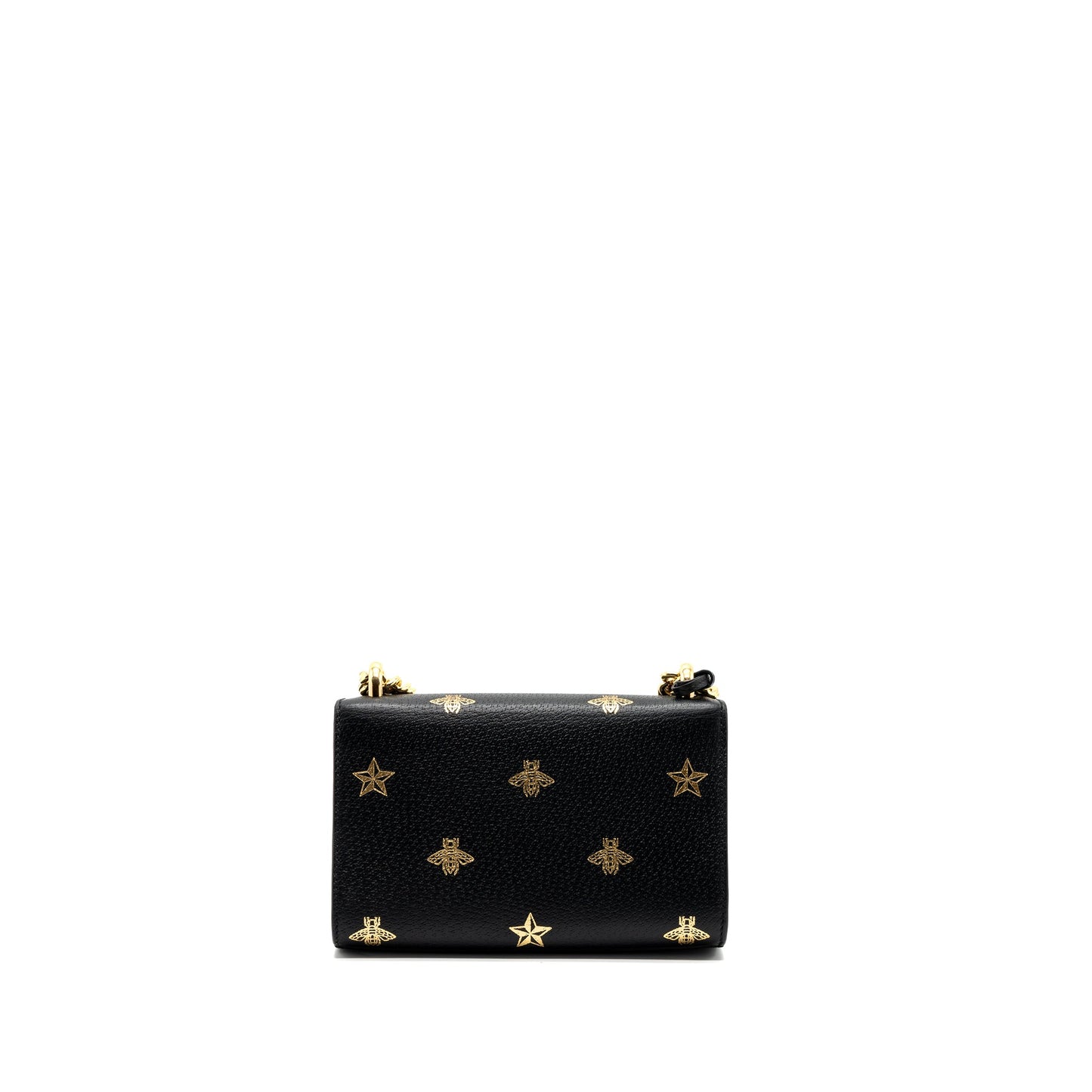 Gucci padlock chain bag bee print calfskin black