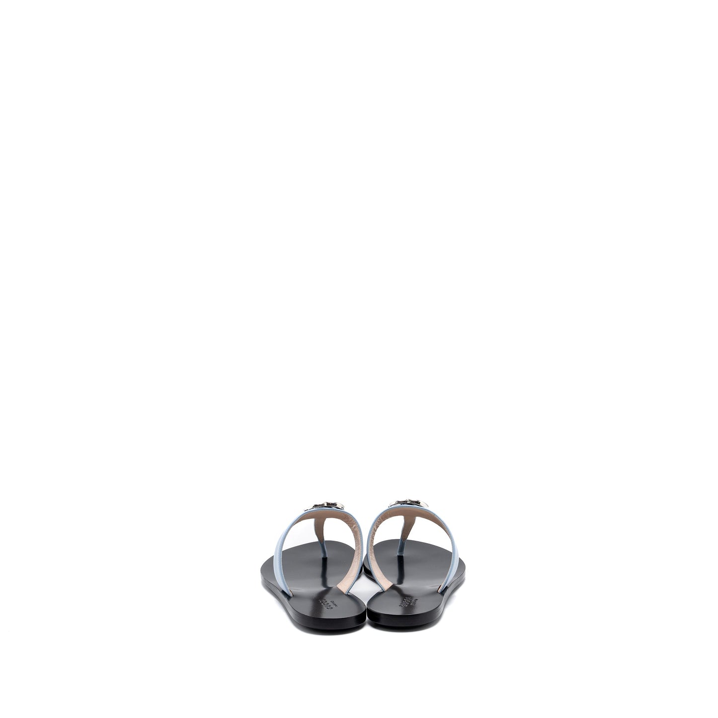 Gucci Size 37 Leather Thong Sandal With Double G Leather Light Blue SHW