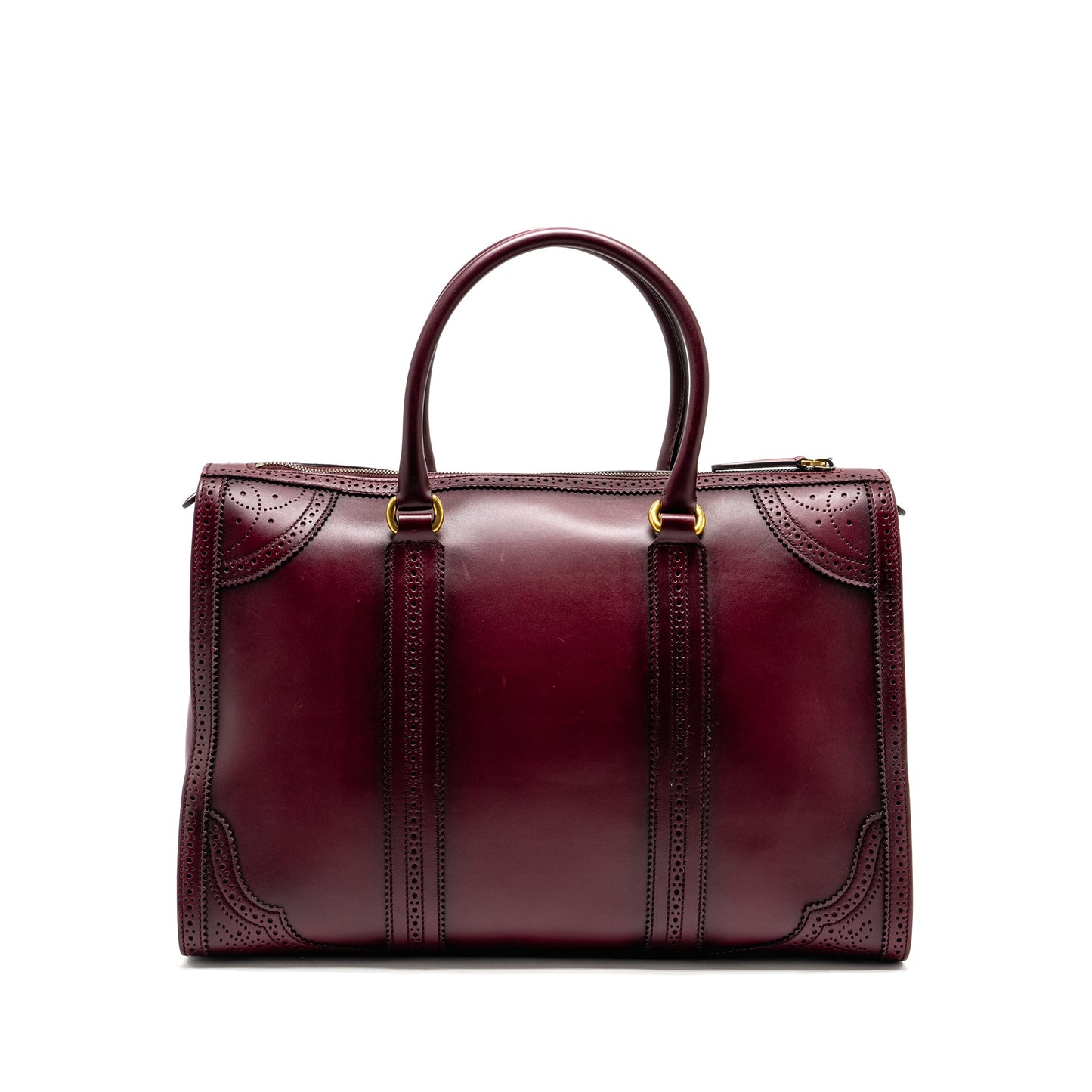 Gucci Vintage Duilio Brogue Boston Bag Calfskin Burgundy