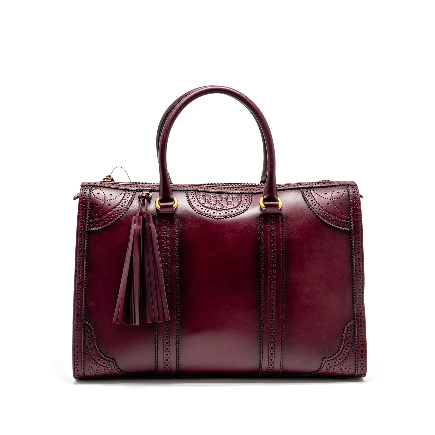 Gucci Vintage Duilio Brogue Boston Bag Calfskin Burgundy