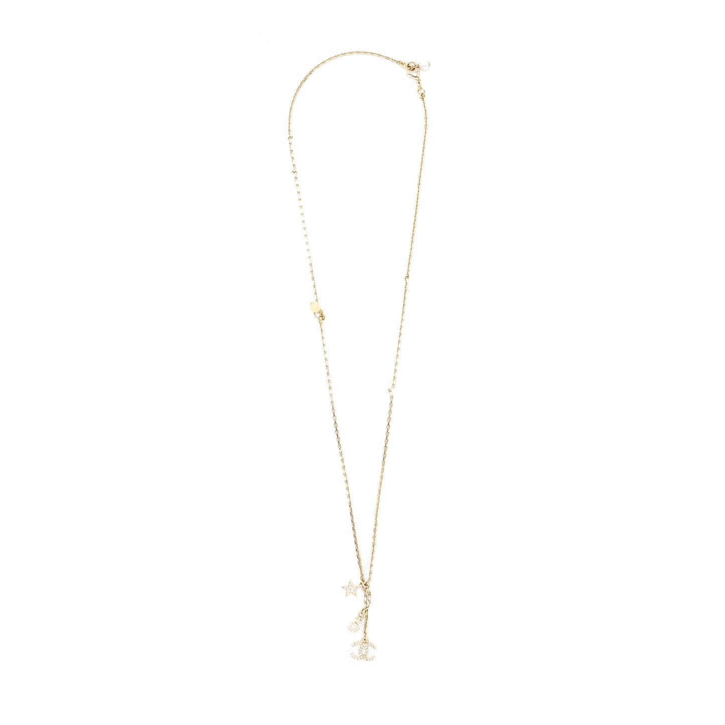 Chanel No.5/Star/CC Logo Dropped Crystal Necklace Light Gold Tone