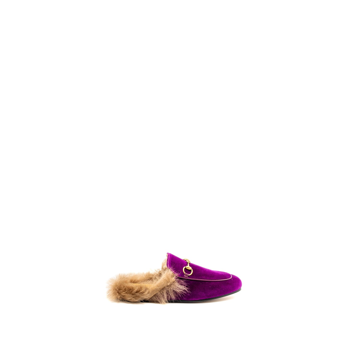 GUCCI Size 35 Horsebit Princetown Fur Slipper Velvet Purple