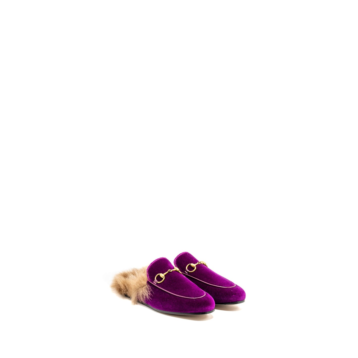 GUCCI Size 35 Horsebit Princetown Fur Slipper Velvet Purple