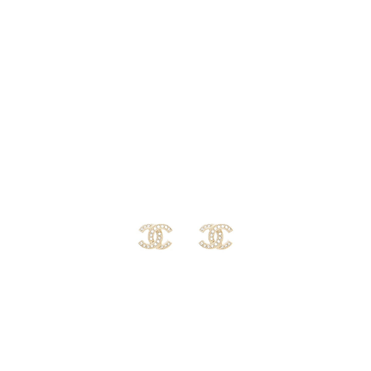 Chanel Classic CC Logo Earrings Crystal Light Gold Tone