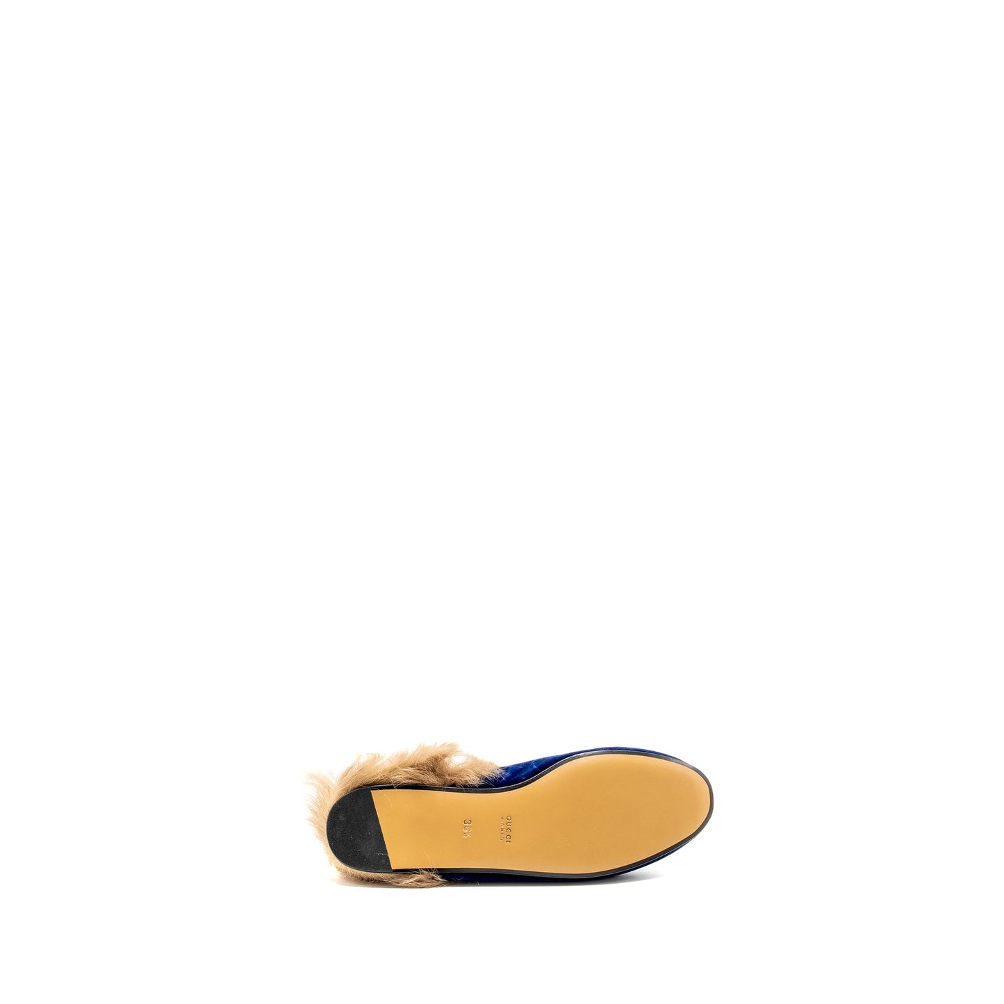 Gucci Size 36.5 Horsebit Princetown Fur Slipper Velvet Blue