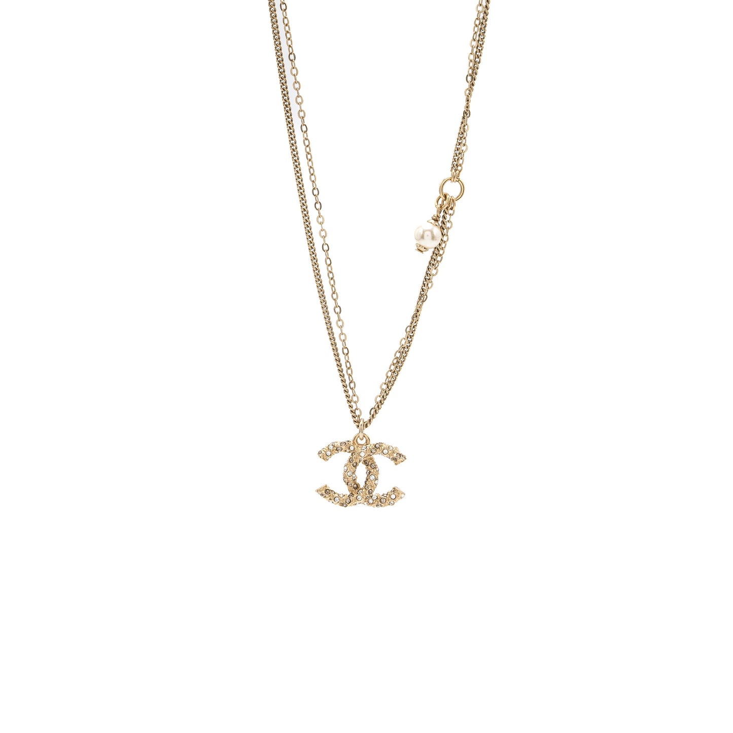 Chanel small CC logo and pearl necklace light gold tone