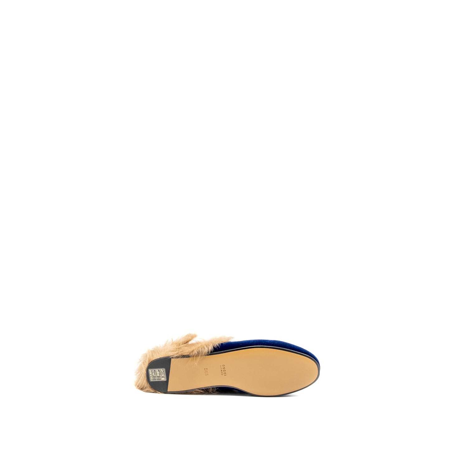Gucci Size 36.5 Horsebit Princetown Fur Slipper Velvet Blue
