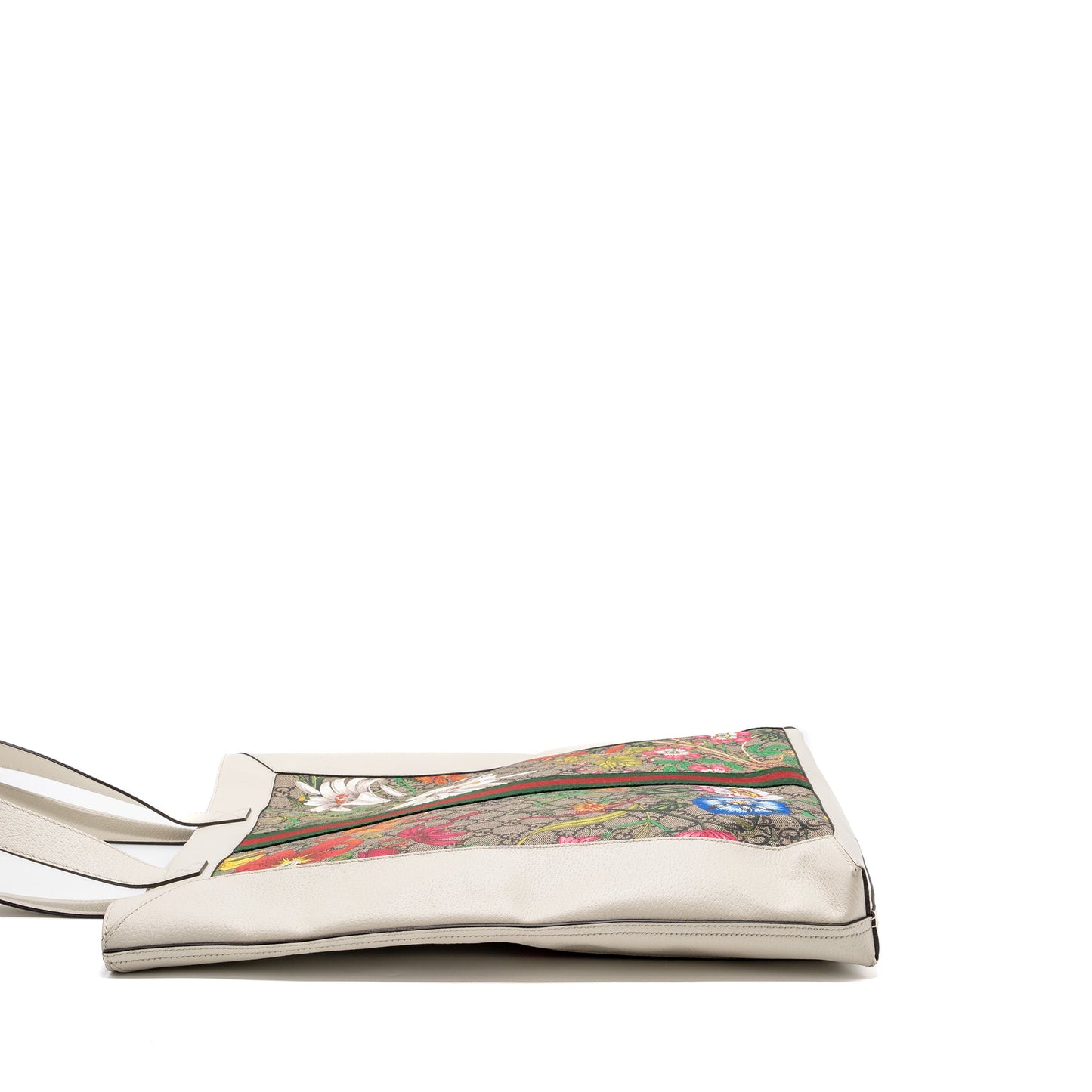 GUCCI OPHIDIA GG LEATHER TRIMMED Flora PRINTED COATED CANVAS TOTE Mulitcolour