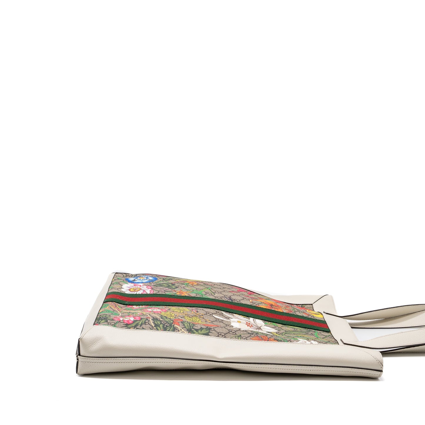 GUCCI OPHIDIA GG LEATHER TRIMMED Flora PRINTED COATED CANVAS TOTE Mulitcolour