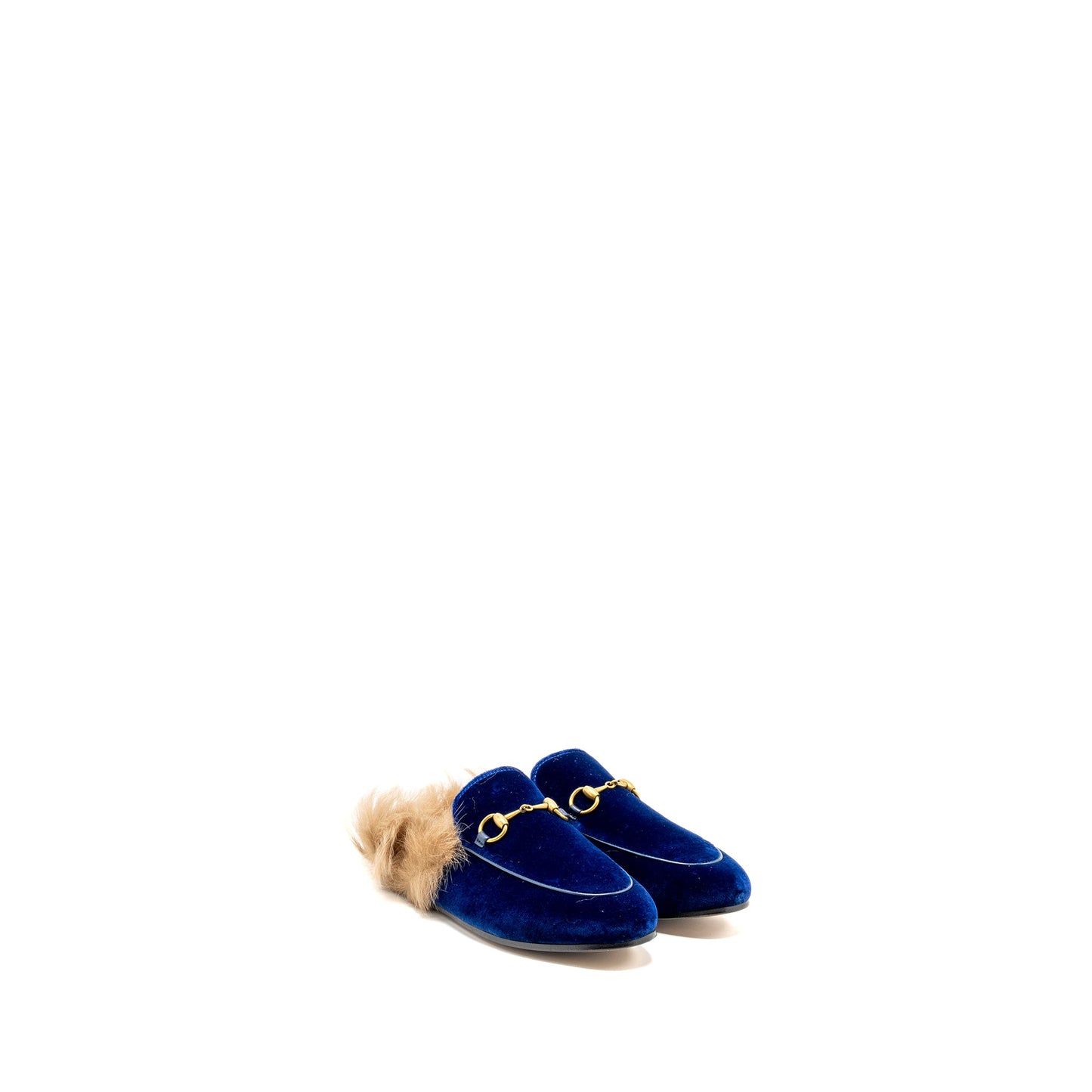Gucci Size 36.5 Horsebit Princetown Fur Slipper Velvet Blue