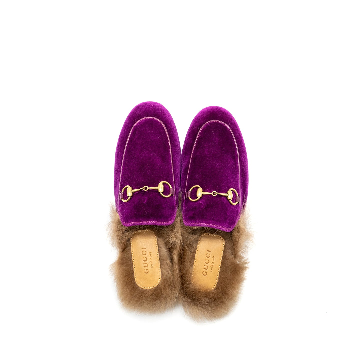 GUCCI Size 35 Horsebit Princetown Fur Slipper Velvet Purple