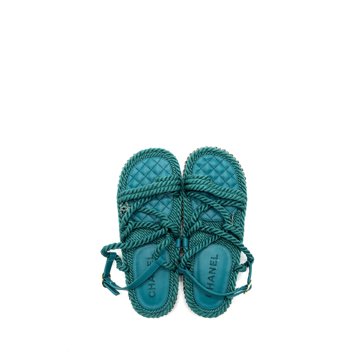 Chanel Size 38 21c Sandals Cord Green L