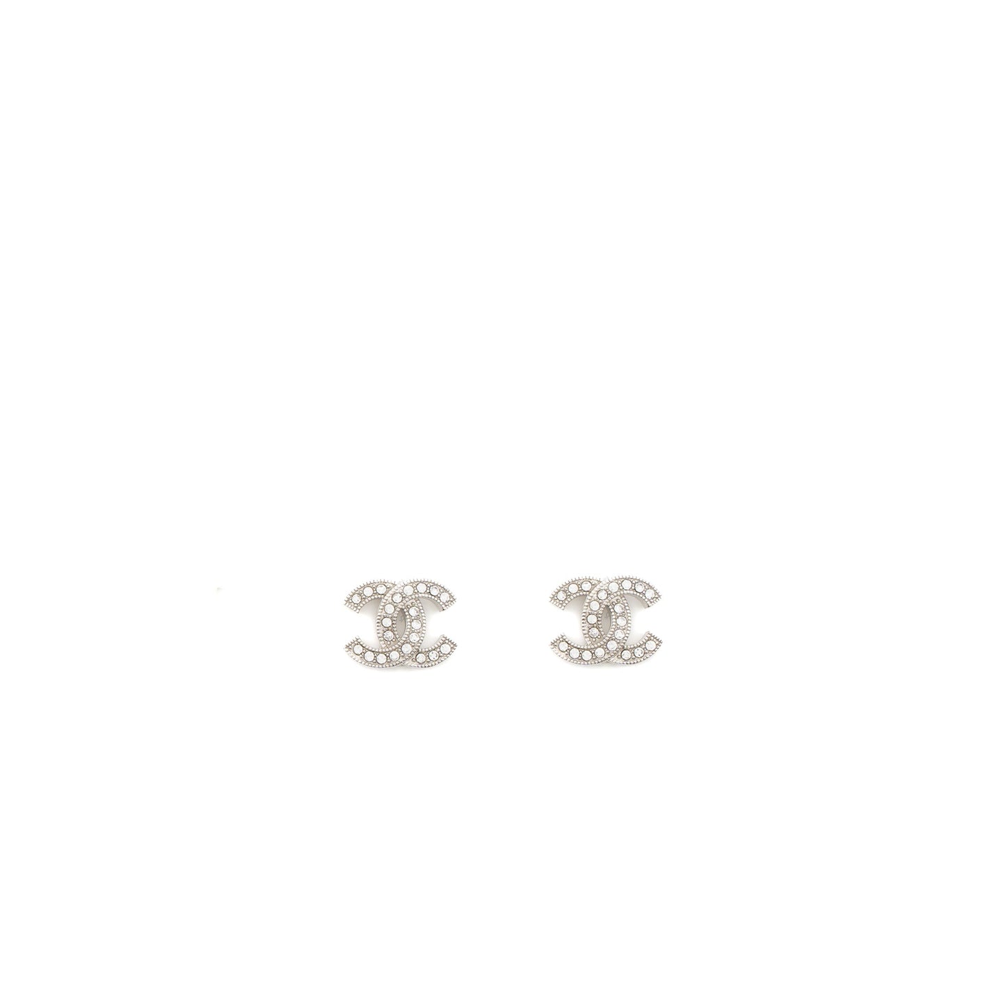 Chanel CC Logo Earrings Crystal Silver Tone