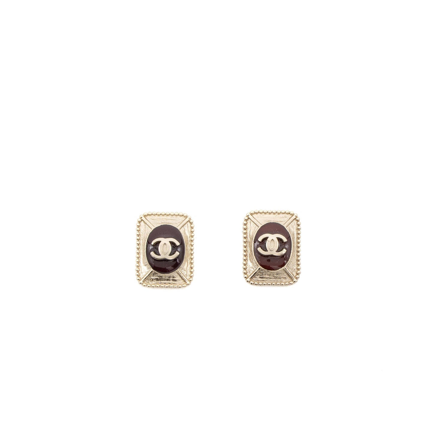 Chanel Square CC Logo Earrings Enamel Gold Tone