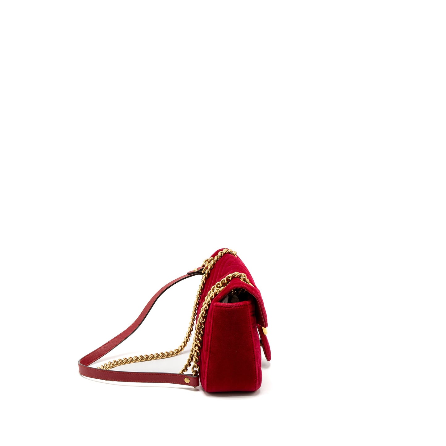 Gucci Small GG Marmont Bag Velvet Red Brushed