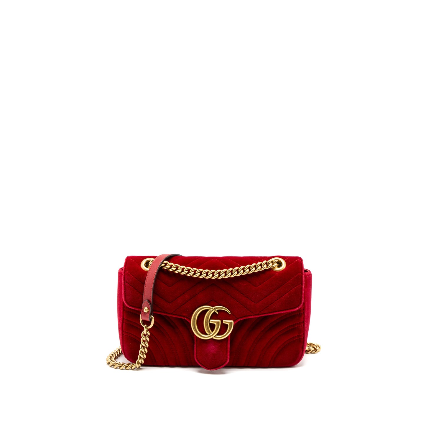 Gucci Small GG Marmont Bag Velvet Red Brushed