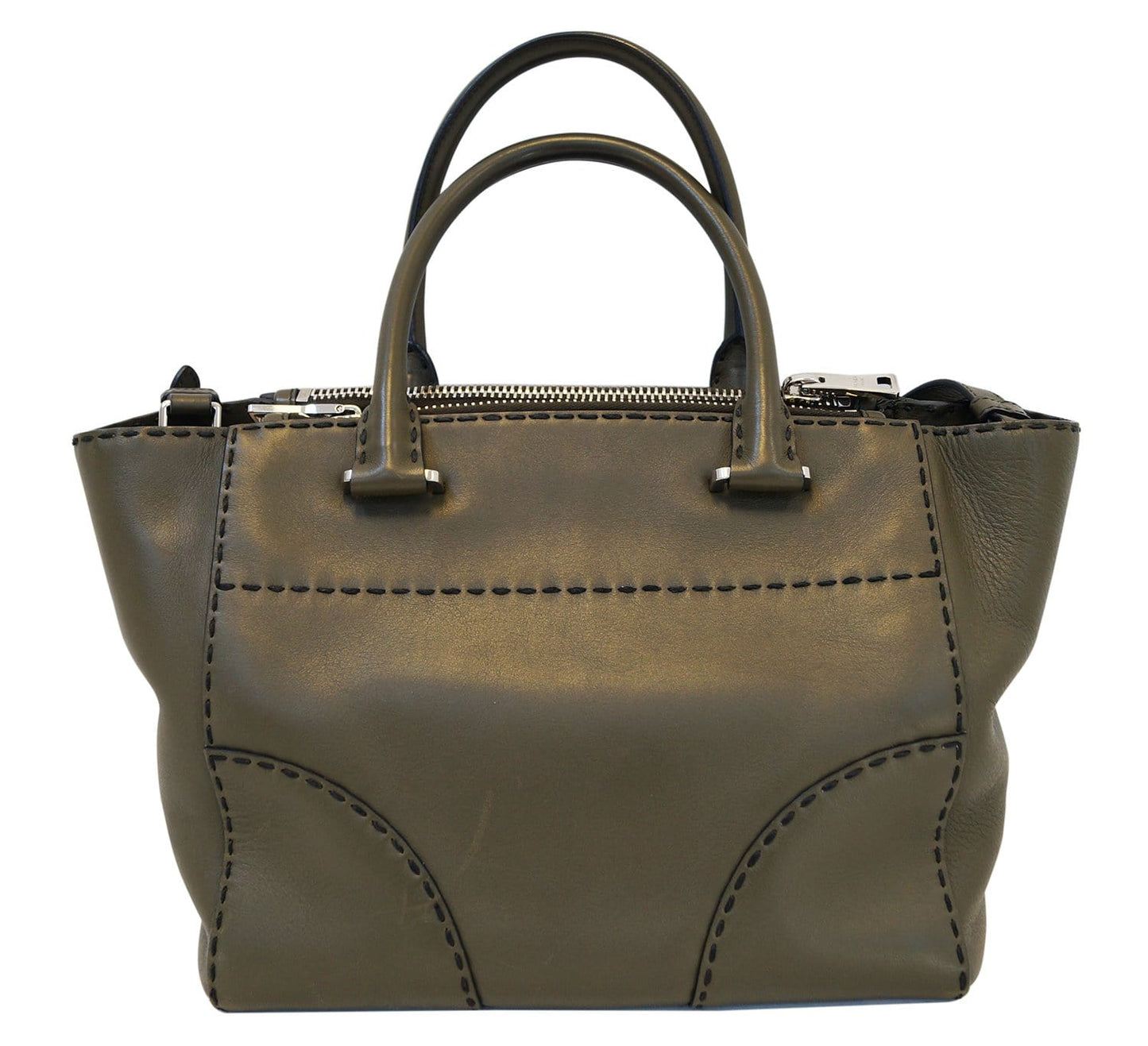 PRADA City Calf Leather Medium Topstitched Twin-Pocket Tote Bag