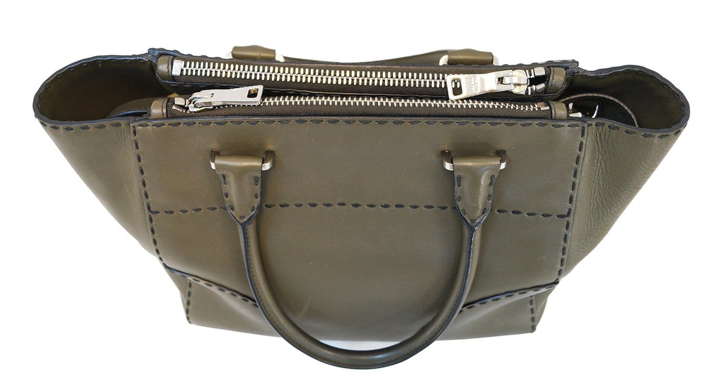 PRADA City Calf Leather Medium Topstitched Twin-Pocket Tote Bag