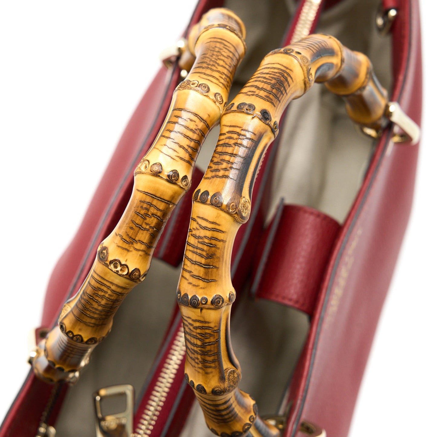 Gucci Crossbody Tote Bag Bamboo Handle Calfskin Red L