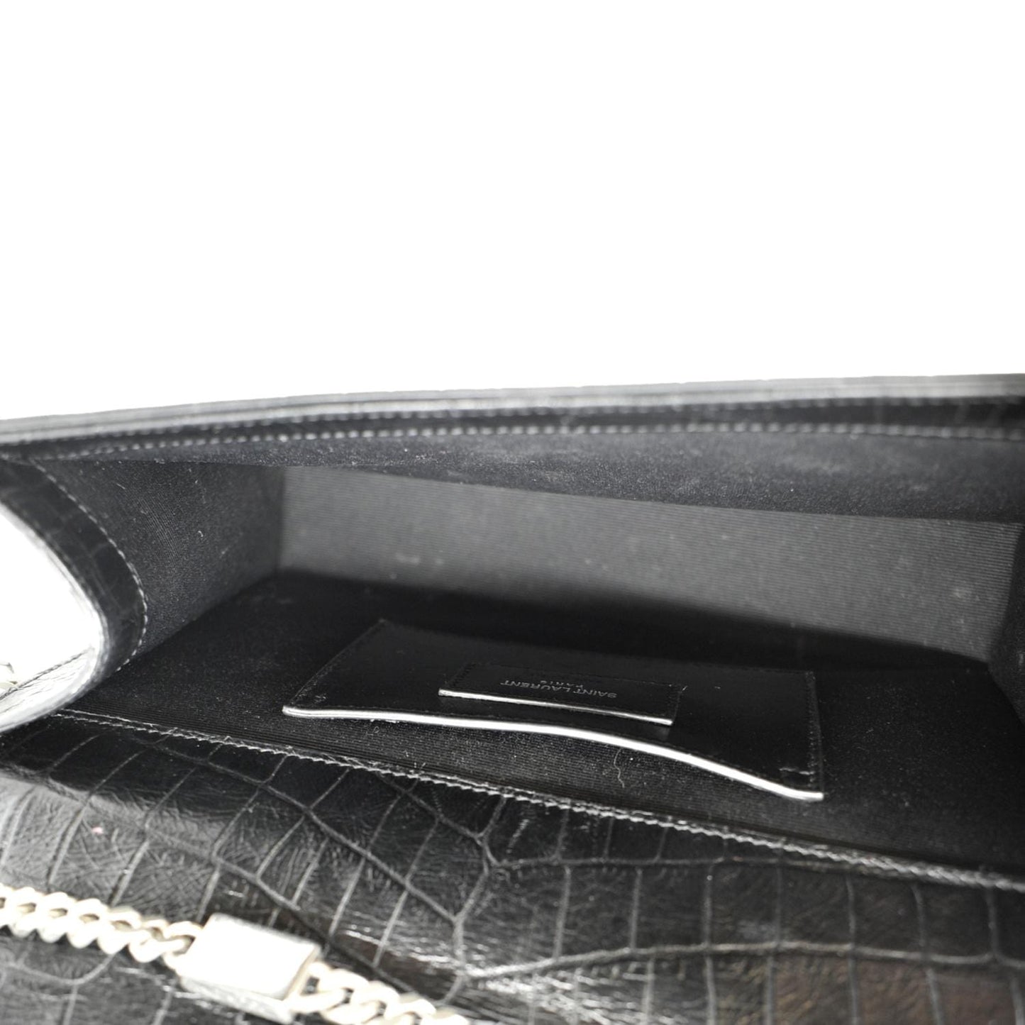 YVES SAINT LAURENT Kate Crocodile Embossed Leather Shoulder Bag Black