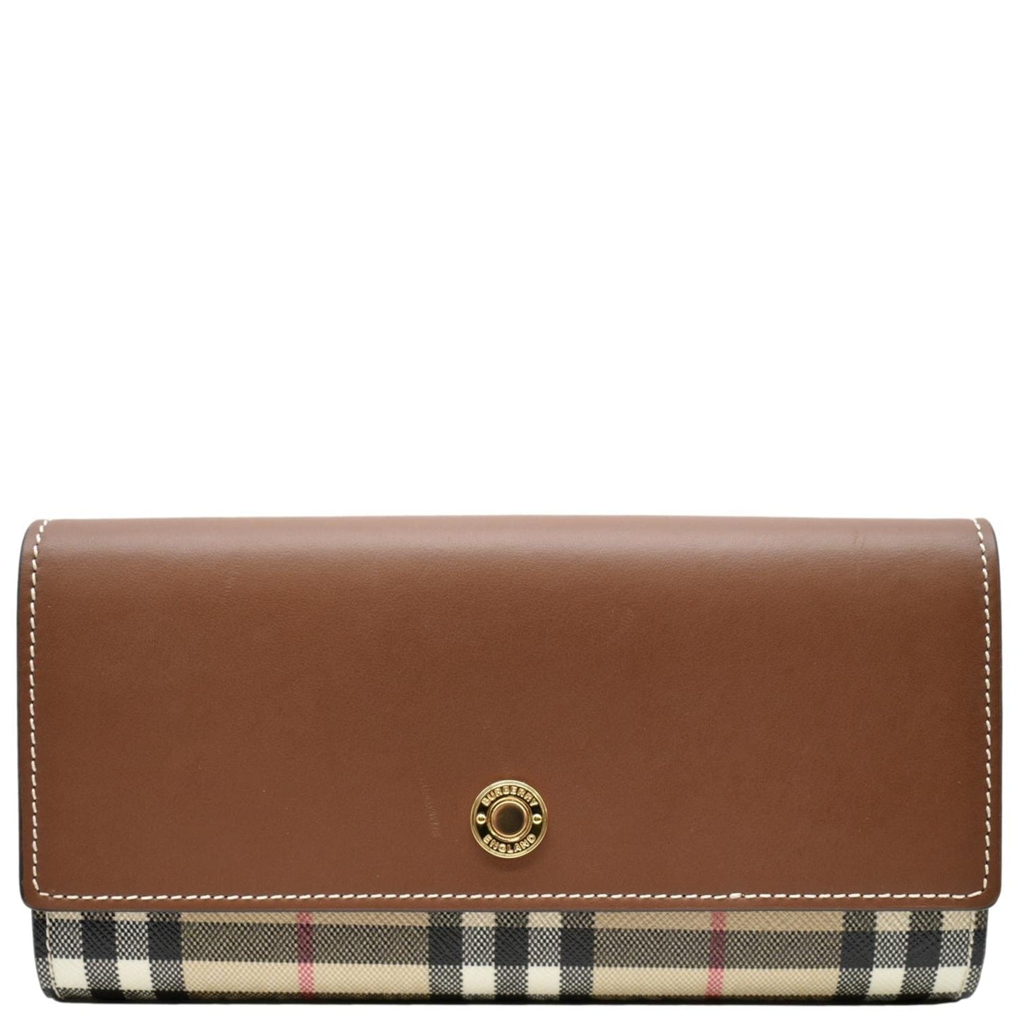 BURBERRY Continental Vintage Leather Check Wallet Brown