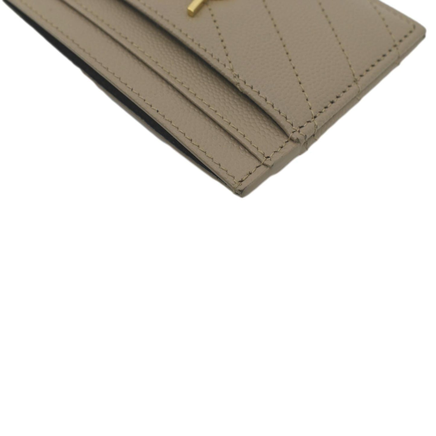 YVES SAINT LAURENT Monogram Grain Leather Card Case Beige