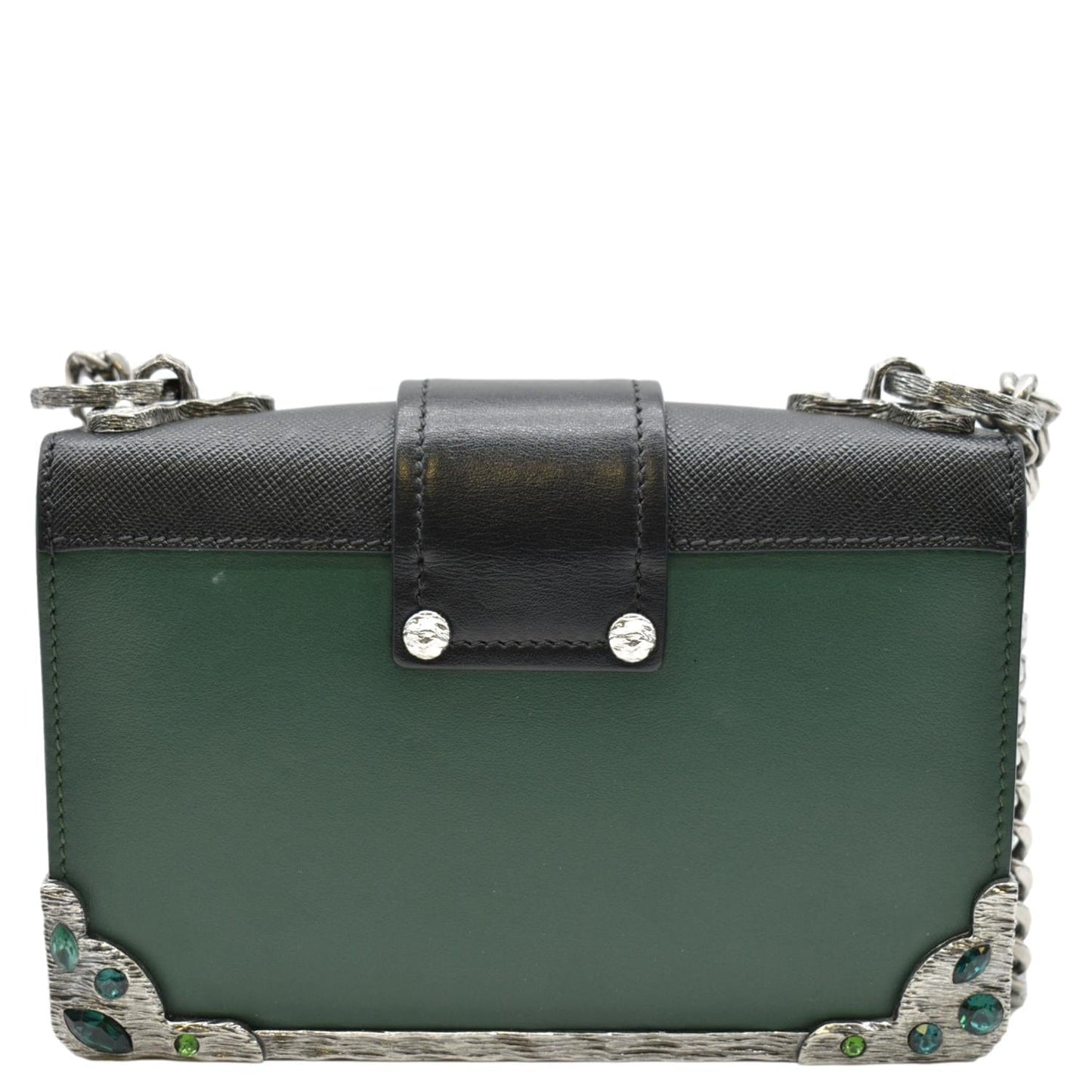PRADA Cahier Swarovski Crystals Leather Shoulder Bag Green
