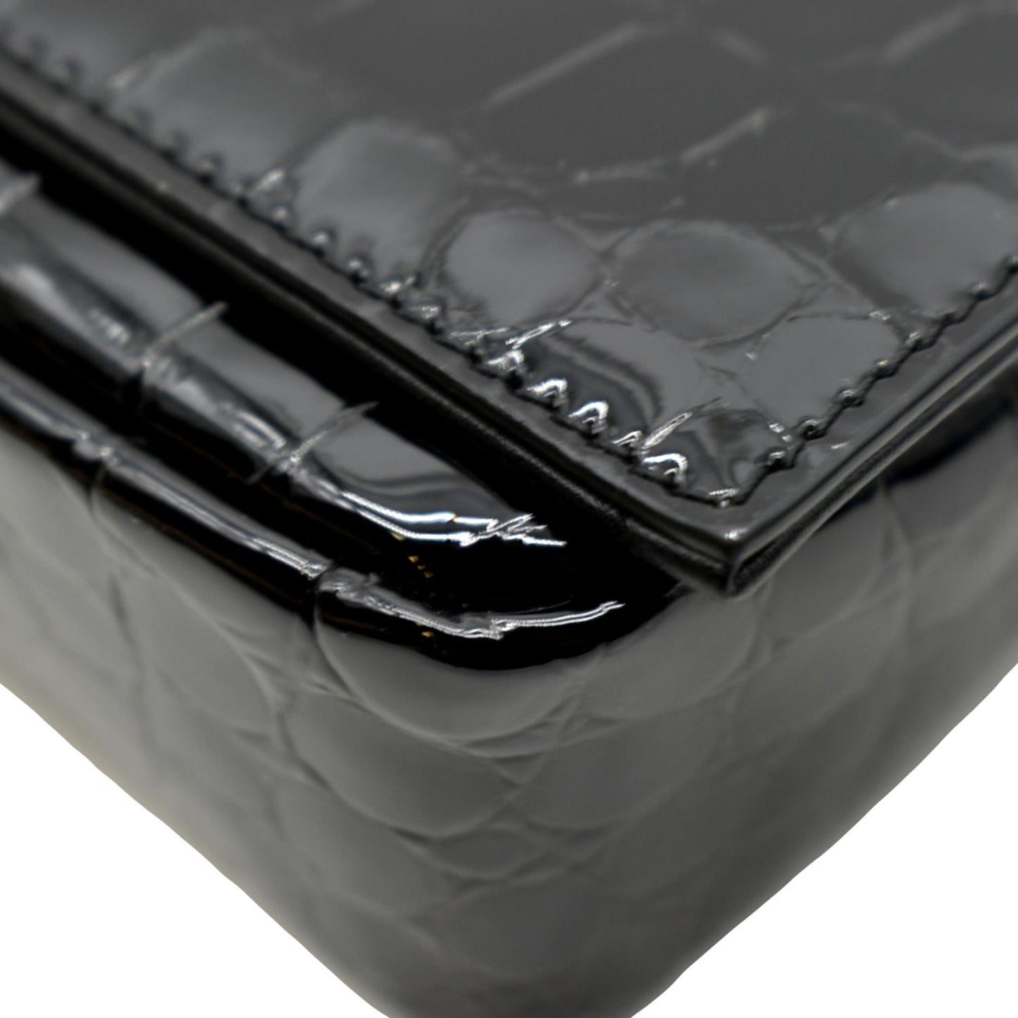 YVES SAINT LAURENT Kate 99 Embossed Alligator Leather Chain Shoulder Bag Black