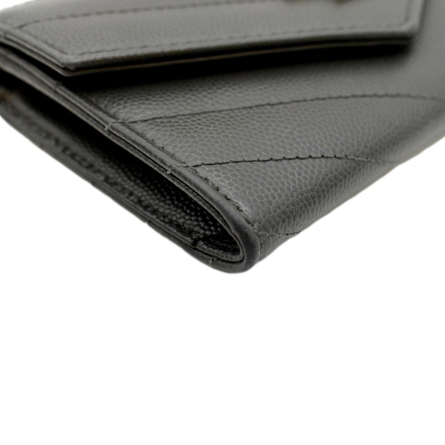 YVES SAINT LAURENT Flap Grain De Poudre Wallet Olive Green