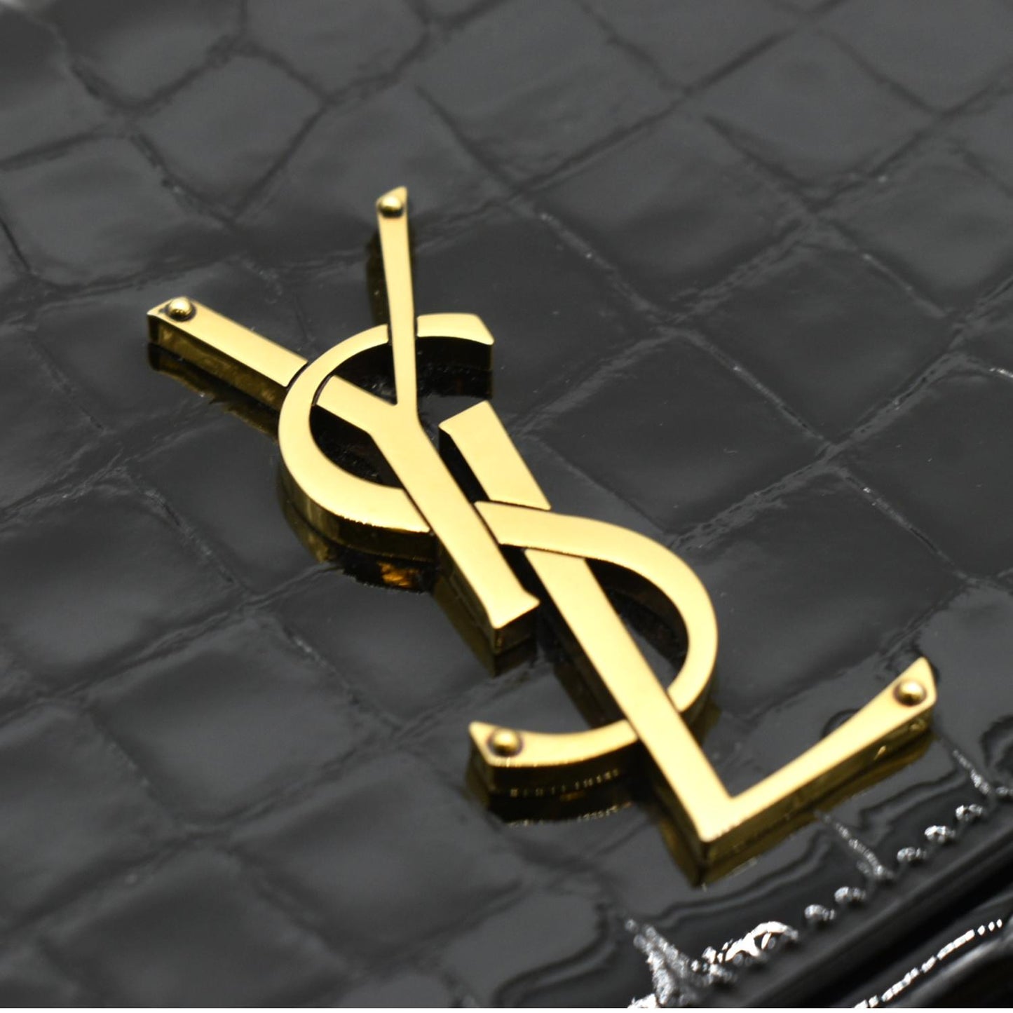YVES SAINT LAURENT Kate 99 Embossed Alligator Leather Chain Shoulder Bag Black
