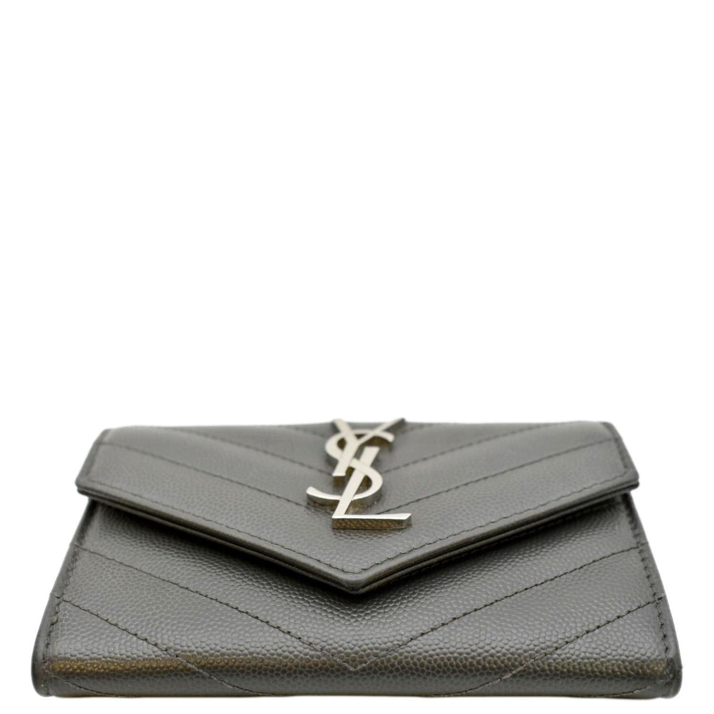 YVES SAINT LAURENT Flap Grain De Poudre Wallet Olive Green