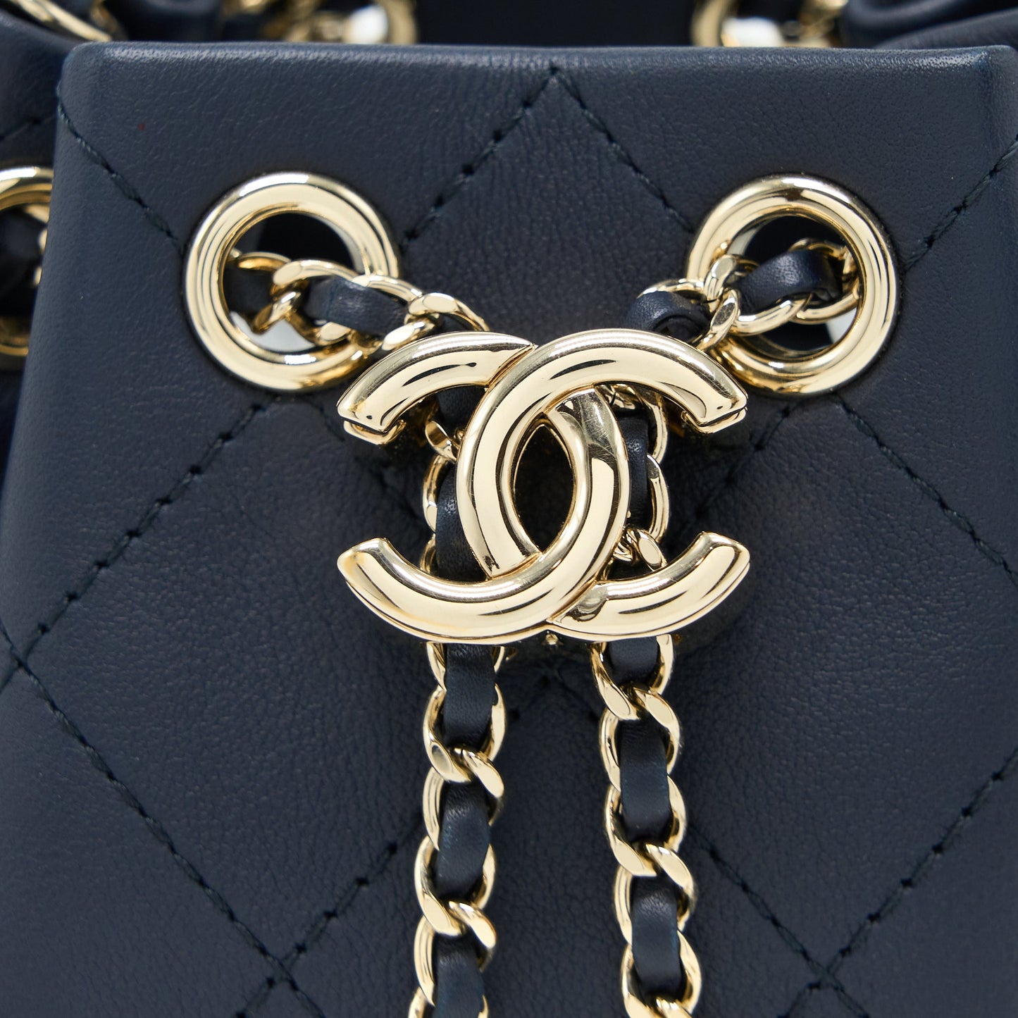 Chanel Mini Drawstring Bucket Bag Lambskin Navy