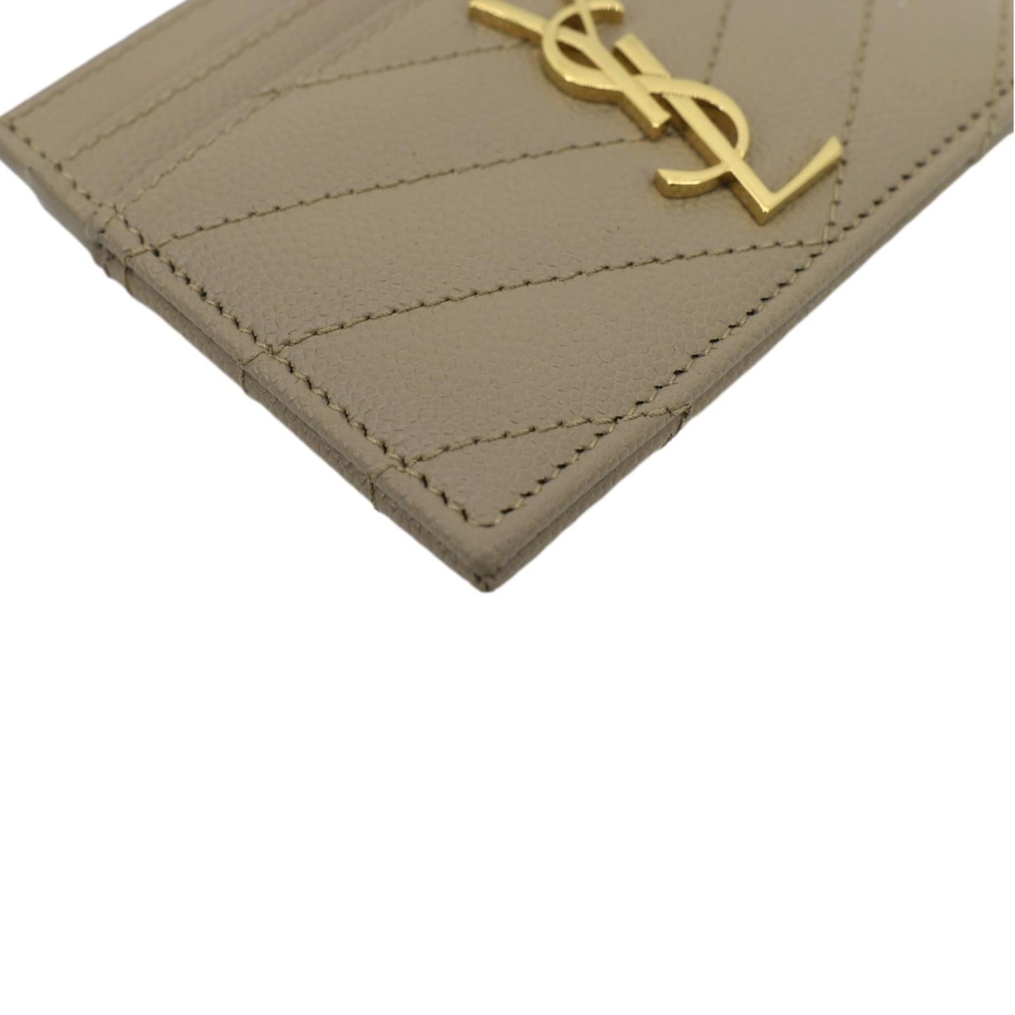 YVES SAINT LAURENT Monogram Grain Leather Card Case Beige