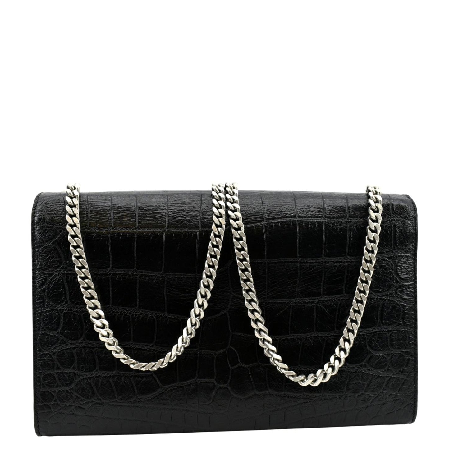 YVES SAINT LAURENT Kate Crocodile Embossed Leather Shoulder Bag Black