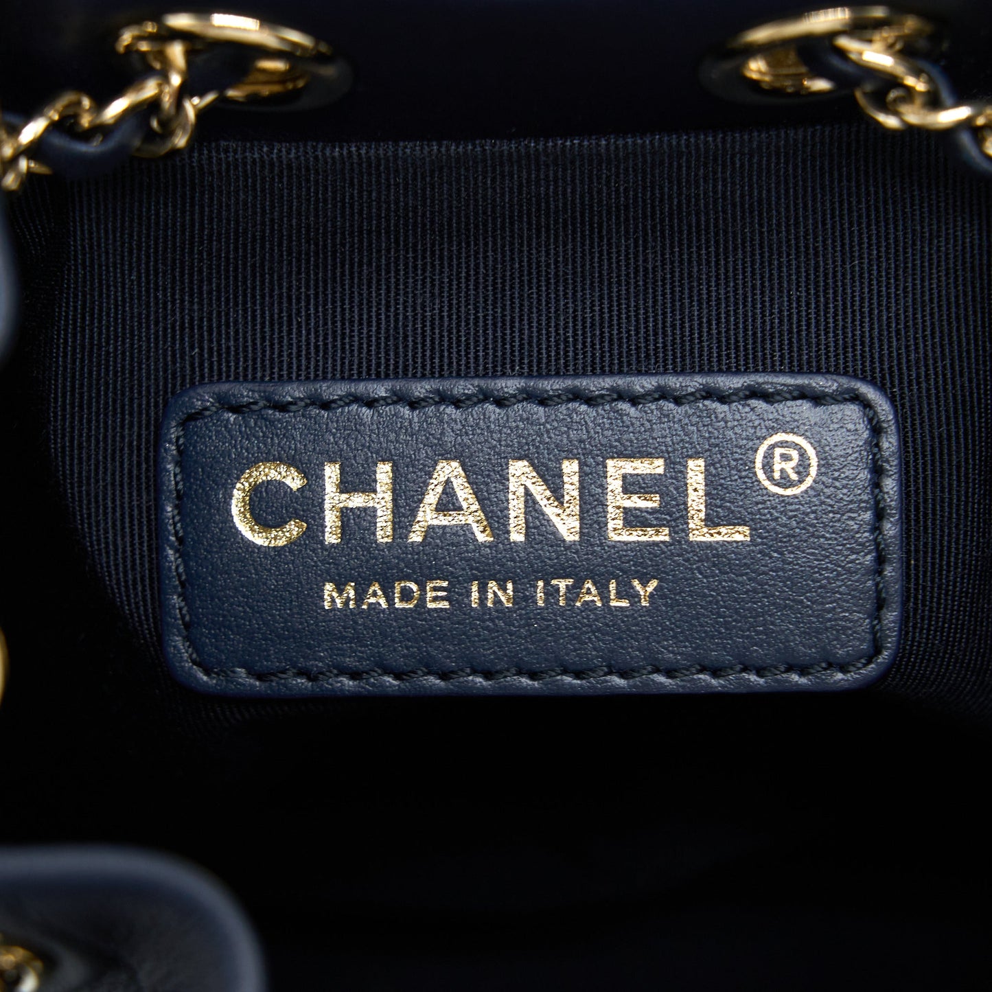 Chanel Mini Drawstring Bucket Bag Lambskin Navy