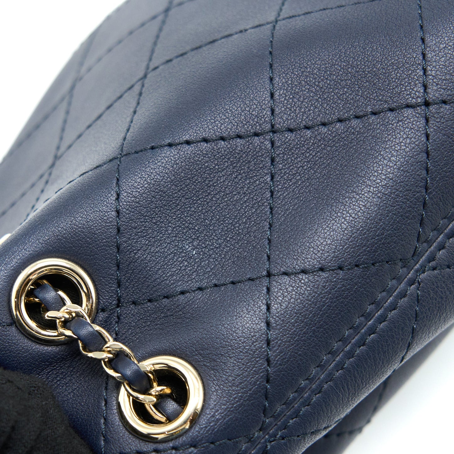 Chanel Mini Drawstring Bucket Bag Lambskin Navy