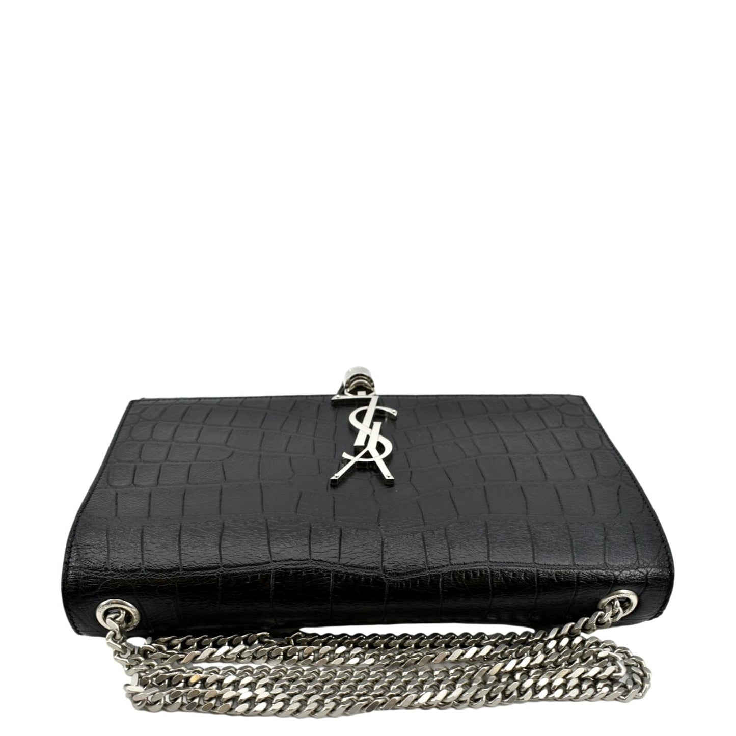 YVES SAINT LAURENT Kate Crocodile Embossed Leather Shoulder Bag Black