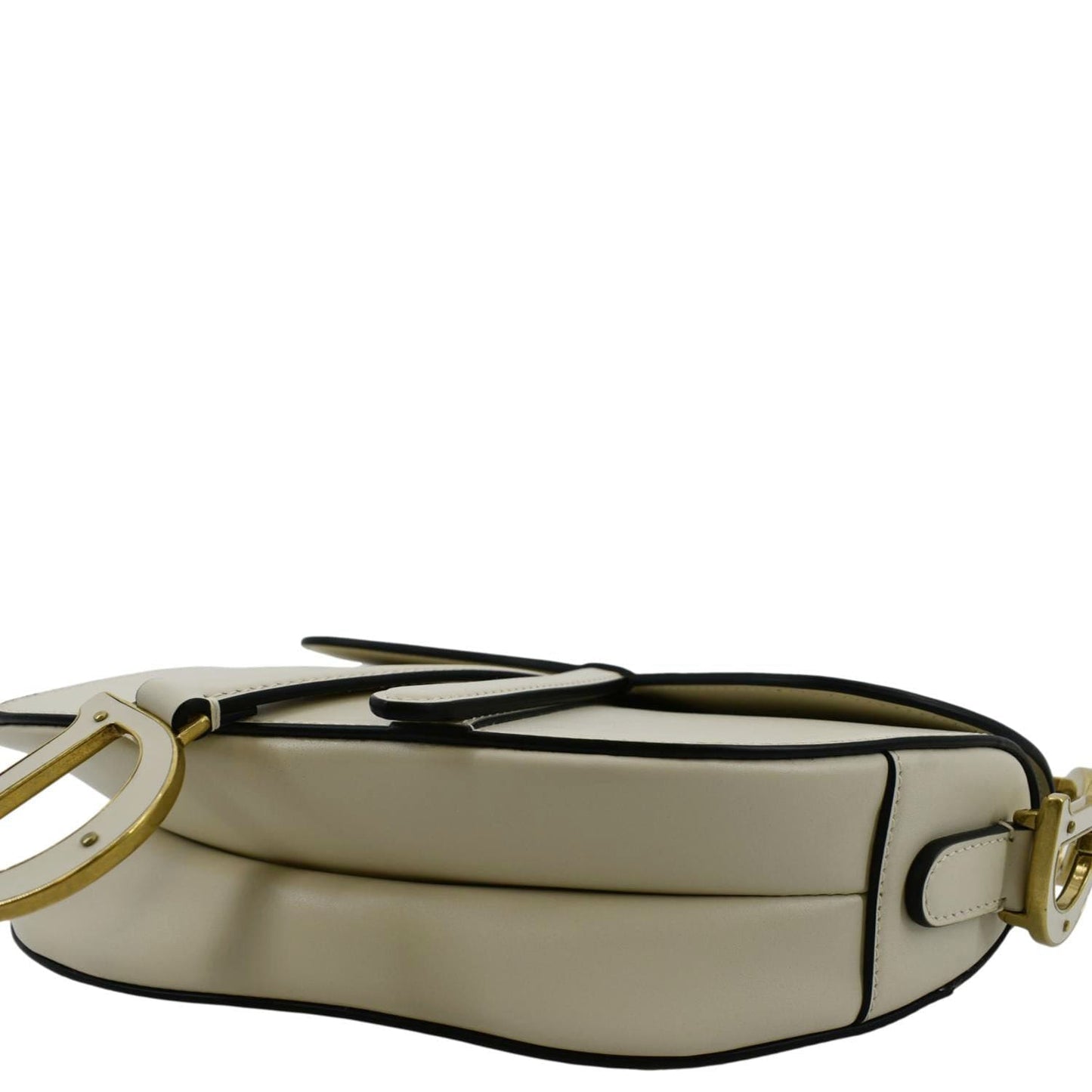 CHRISTIAN DIOR Saddle Smooth Calfskin Leather Satchel Shoulder Bag Dusty Ivory