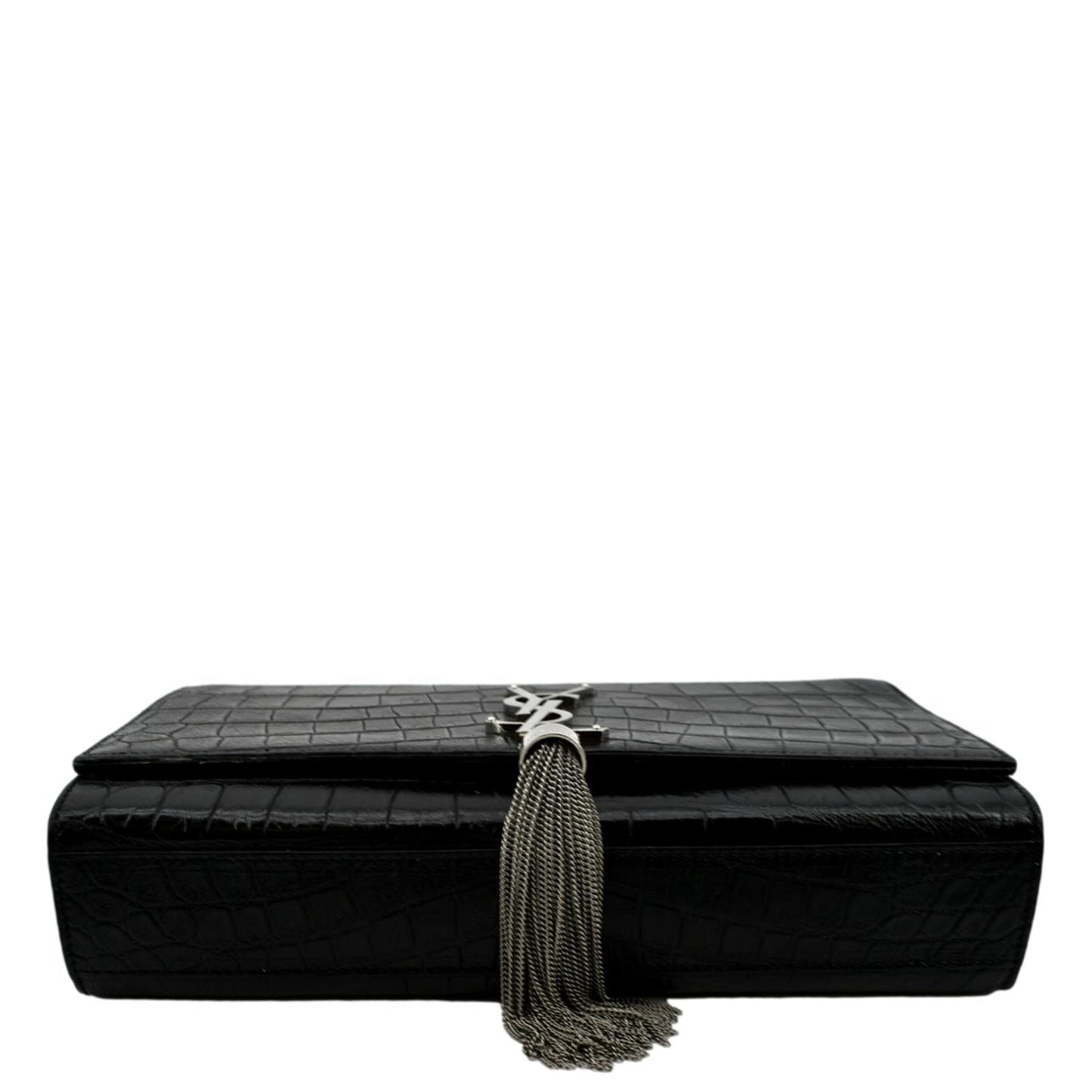 YVES SAINT LAURENT Kate Crocodile Embossed Leather Shoulder Bag Black