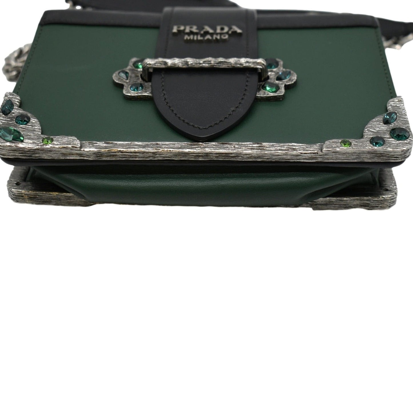 PRADA Cahier Swarovski Crystals Leather Shoulder Bag Green