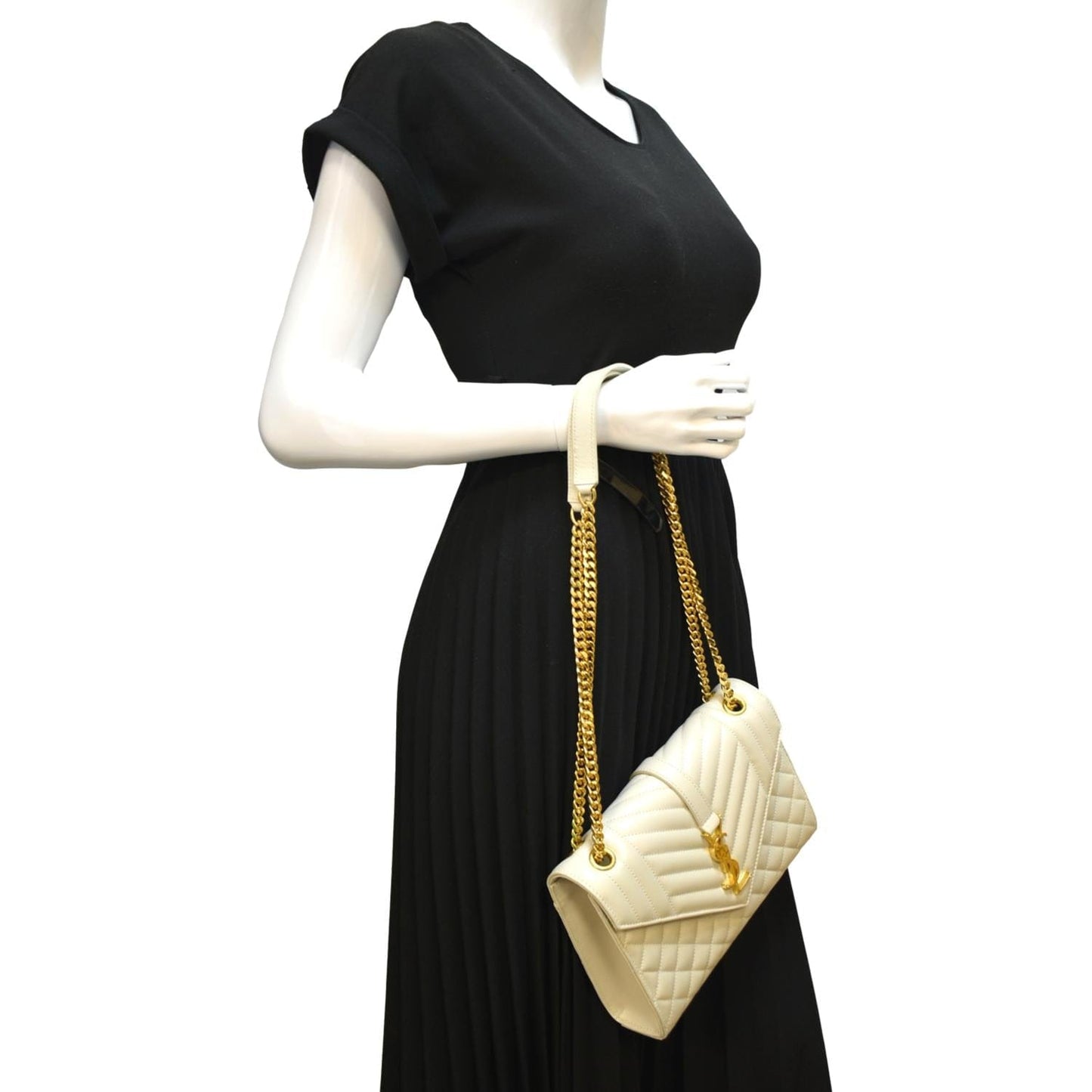 YVES SAINT LAURENT Envelope Medium Matelasse Leather Crossbody Bag White