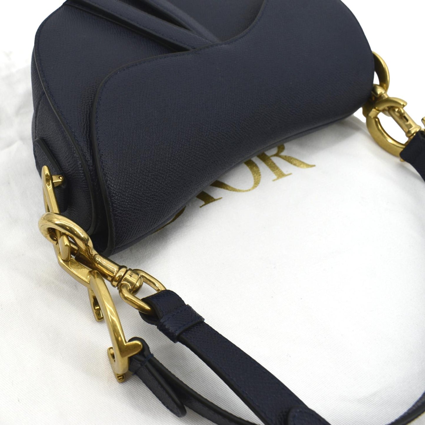 CHRISTIAN DIOR Saddle Grained Calfskin Leather Shoulder Bag Royal Blue