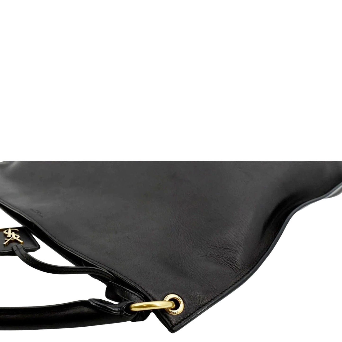 YVES SAINT LAURENT Tag Calfskin Leather Hobo Bag Black