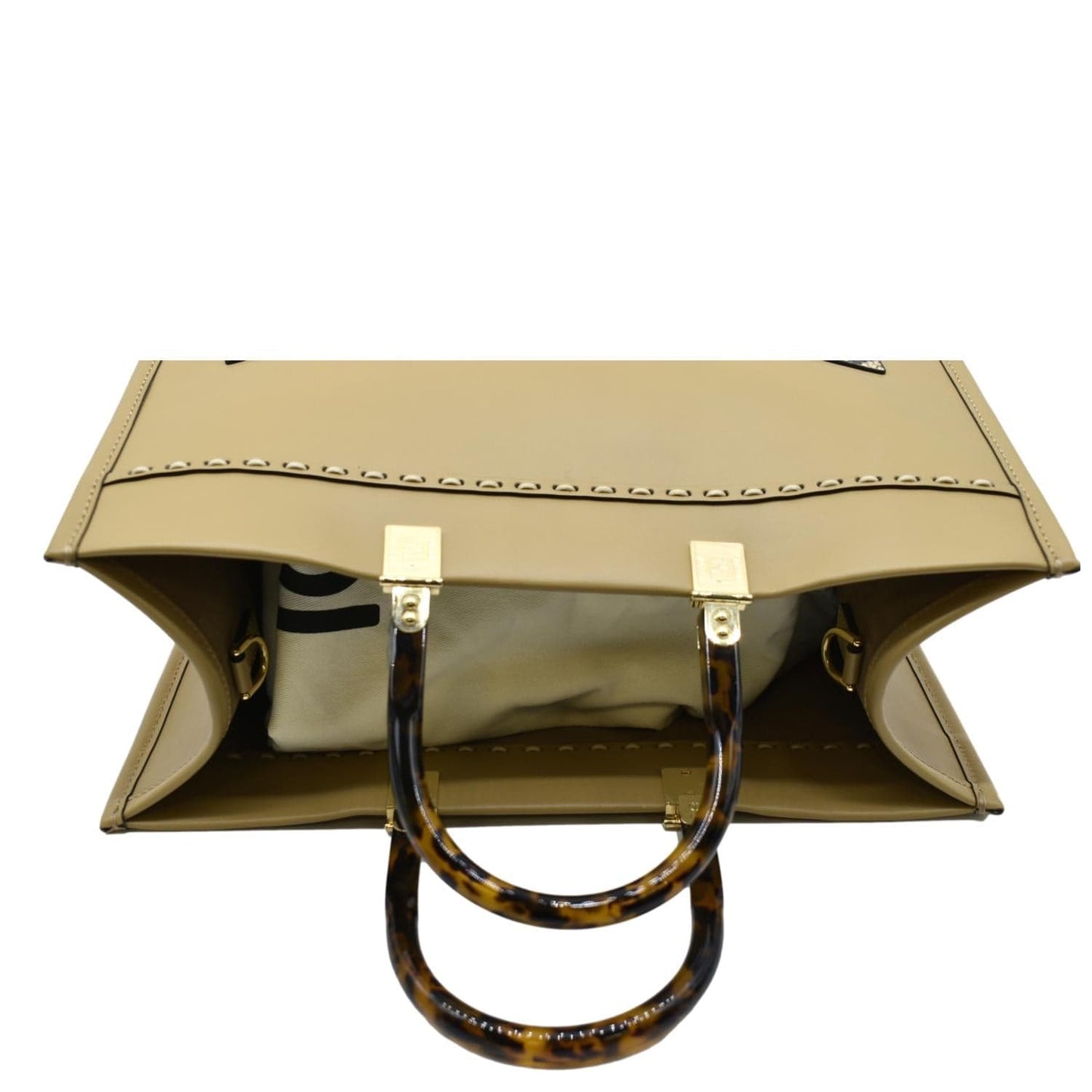 FENDI Sunshine Plexiglass Leather Shopper Tote Bag Tan