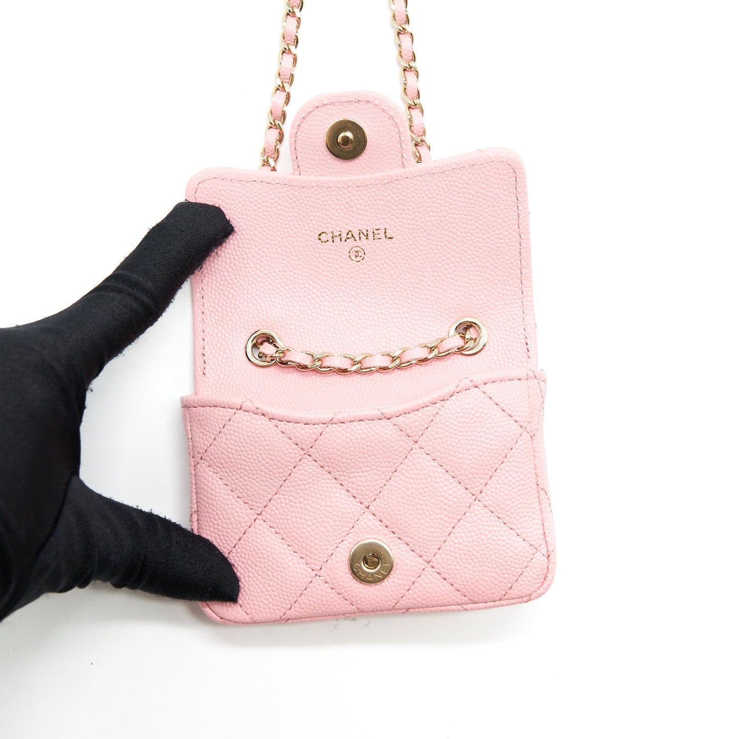 Chanel 22P Mini Flap Belt Bag/Card Holder Caviar Light Pink L