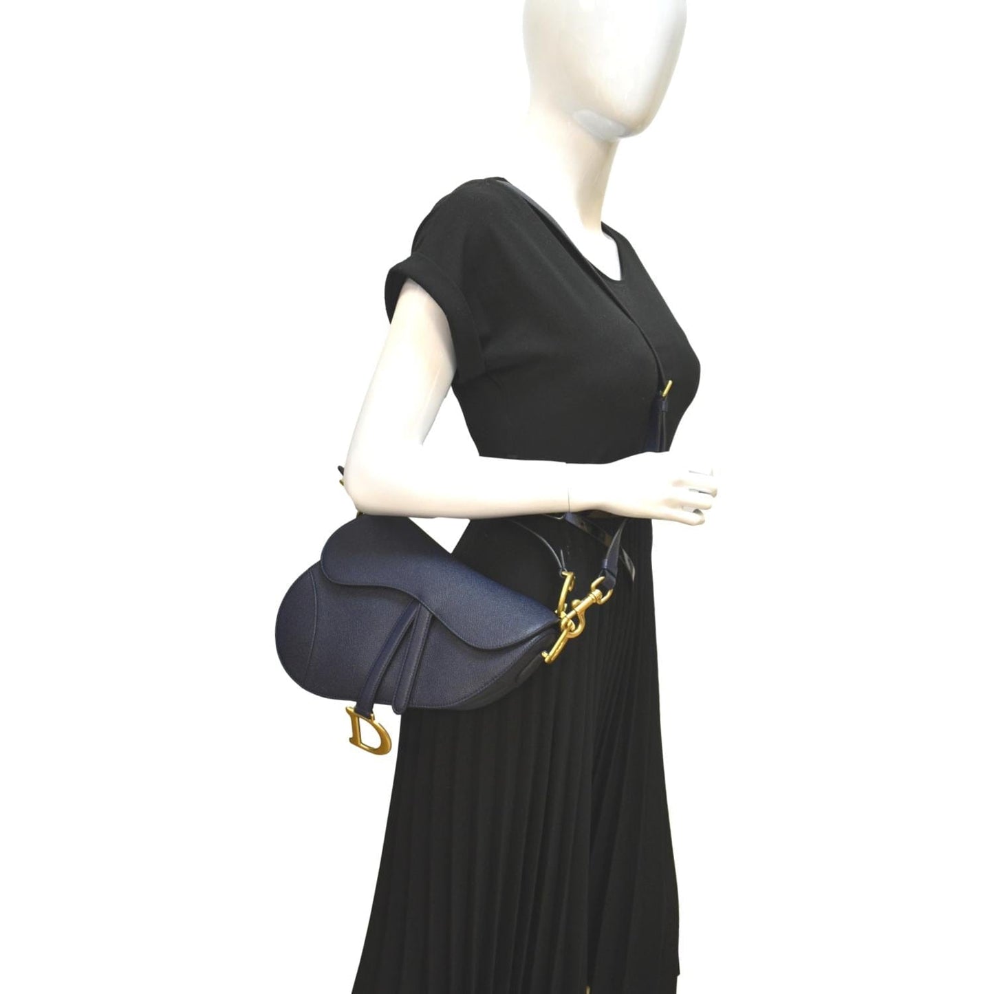 CHRISTIAN DIOR Saddle Grained Calfskin Leather Shoulder Bag Royal Blue