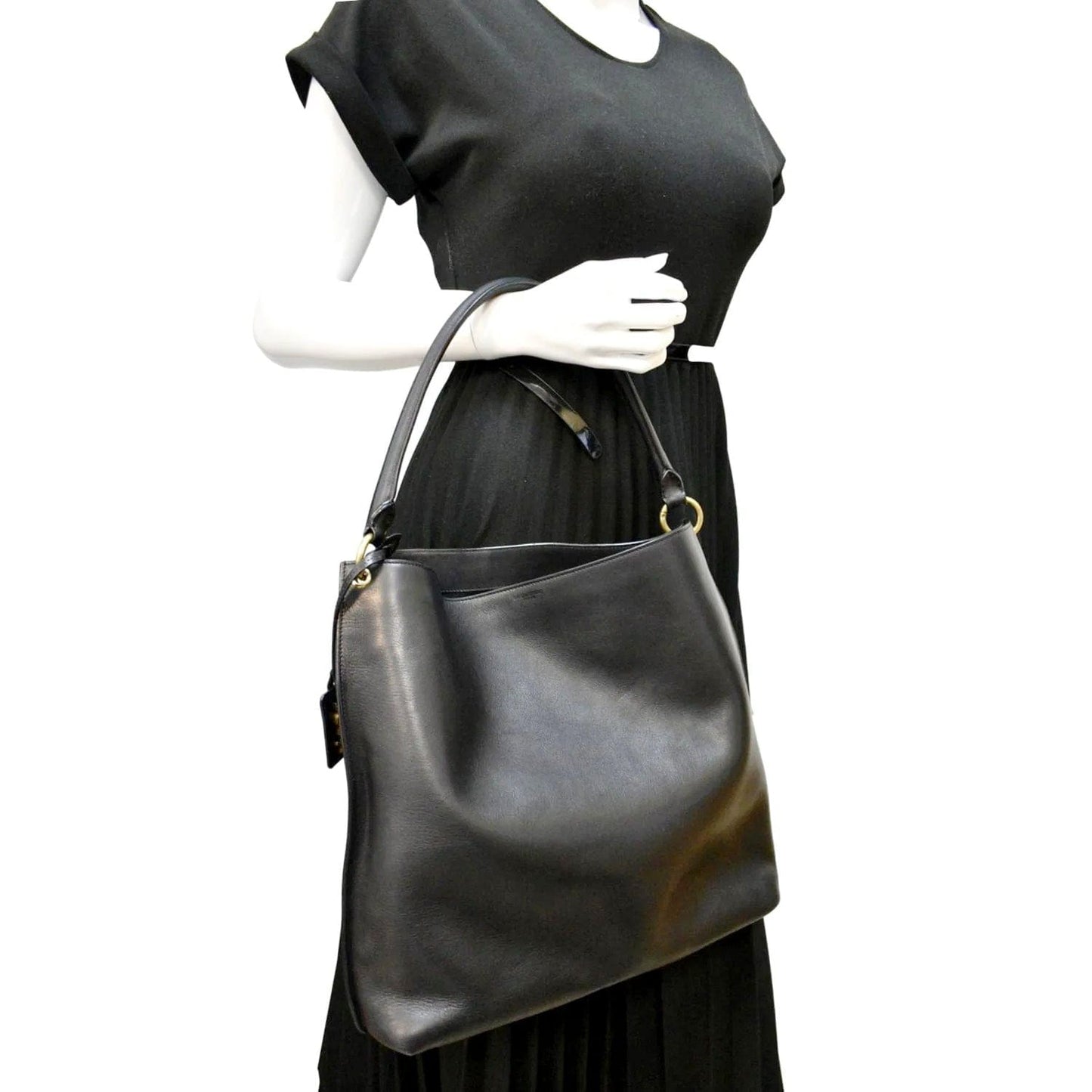 YVES SAINT LAURENT Tag Calfskin Leather Hobo Bag Black