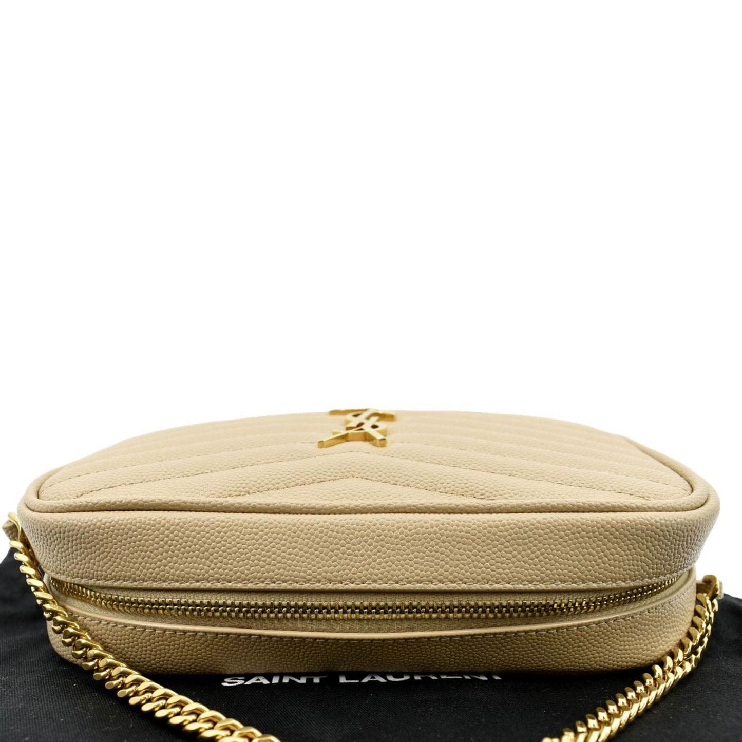 YVES SAINT LAURENT Lou Chevron Leather Camera Crossbody Bag Beige